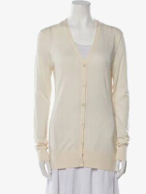 Chloe Ivory Wool V-Neck Sweater Cardigan L